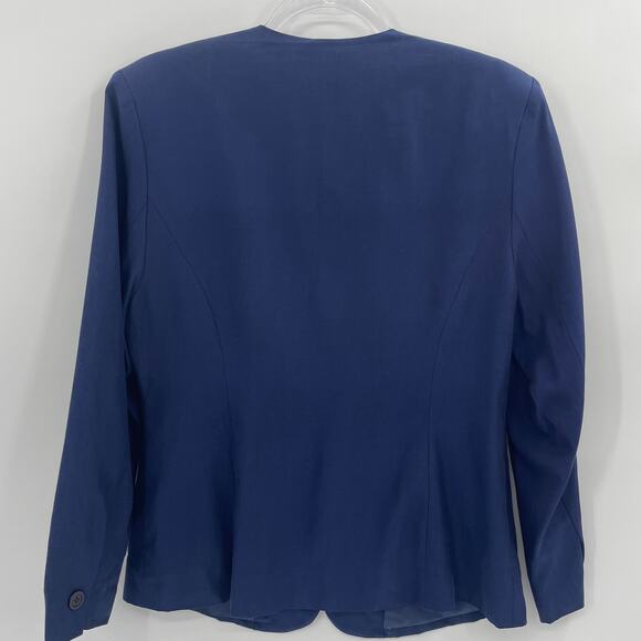DIANE VON FURSTENBERG Collarless Blazer Jacket Size 12 Blue Cotton Silk Button - Picture 4 of 8